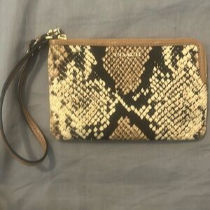 Coach Snakeskin Print Wristlet-Zipper Closure-Strap-Tan & Brown-